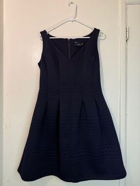 Just Taylor Navy Blue Quilted Dot Fit & Flare Cocktail Dress Size 8